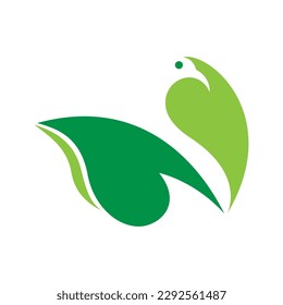 swan logo design template with two leaves vector on white background