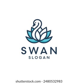 Swan Logo Design Template. Vector Illustration of Swan and Lotus Flower. Suitable for Spa, Hotel, Wedding, Fashion, Health and Beauty Care Clinics.	