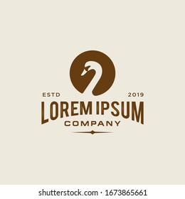 swan logo icon outline in trendy hipster vintage decoration classic style illustration