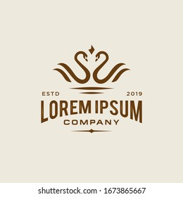 swan logo icon outline in trendy hipster vintage decoration classic style illustration