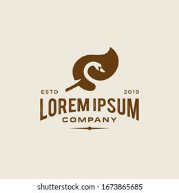 swan logo icon outline in trendy hipster vintage decoration classic style illustration