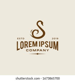 swan logo icon outline in trendy hipster vintage decoration classic style illustration