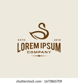 swan logo icon outline in trendy hipster vintage decoration classic style illustration