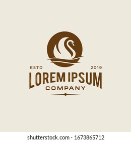 swan logo icon outline in trendy hipster vintage decoration classic style illustration