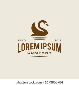 swan logo icon outline in trendy hipster vintage decoration classic style illustration