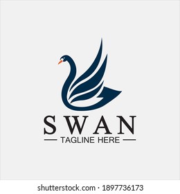 Swan logo icon vector illustration  design template.elegant Flying swan bird logo