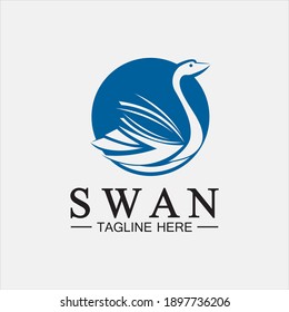 Swan logo icon vector illustration  design template.elegant Flying swan bird logo
