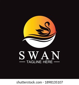 Swan logo icon vector illustration  design template.elegant Flying swan bird logo