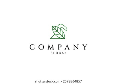 Swan logo with leaf combination in line art design style
