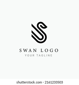Swan logo with line art concept design vector creative black
template, illustration
