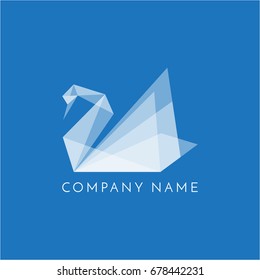 swan logo origami sign on blue background