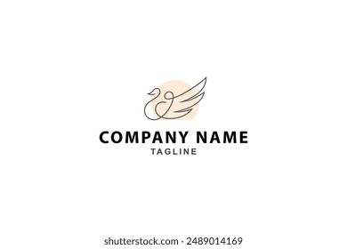 swan logo with sun background in minimalist linear design style