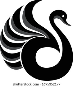 Blanco negro de la plantilla del logotipo del cisne