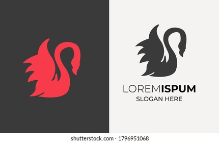 Swan logo Template vector illustration design.silhouette swan flapping wings logo.swan vector line art minimal black logo design for company agency beauty shop 