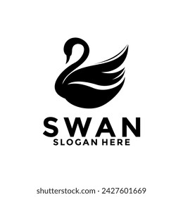 Diseño vectorial del logotipo del cisne , plantilla simple elegante del logotipo del cisne