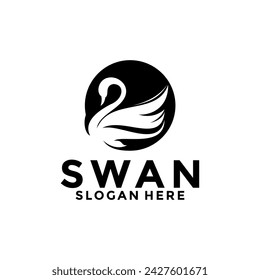 Swan logo vector design , elegant circle swan logo template