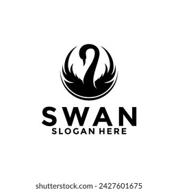 Swan logo vector design , elegant circle swan logo template