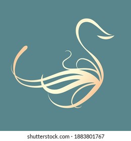 Swan logo.Beautiful, elegant bird shape.Beauty, spa, wellness icon isolated on blue background.Luxury, feminine style.Graphic symbol for brand identity.Decorative, ornamental elements.
