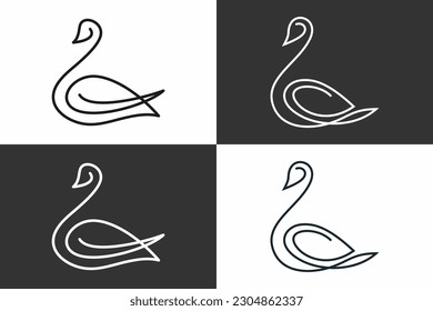 logotipo de swan, diseño de icono de ganso o pato vectorial y estilo de línea de lujo abstracto