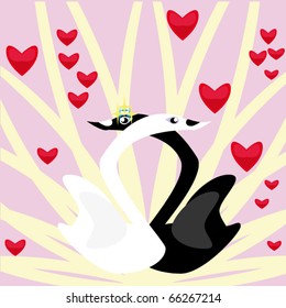 Swan in love. Cartoon illustration
