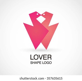 Swan love of flat abstract vector and logo design or template heart care business icon of company identity symbol concept