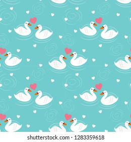 Swan lover seamless pattern. Lovely animal in Valentine concept.