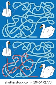 Swan maze for kids with a solution