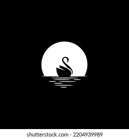 Cisne con vector de diseño del logotipo de la luna	