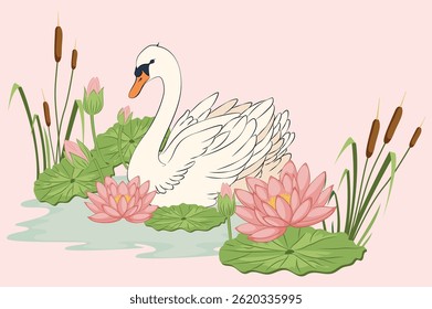Swan Motif Design para Impressão Têxtil