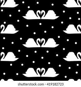 Swan on a black background pattern vector illustration, textile, print, fashion, fabric.