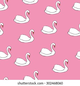 Swan on a pink background pattern vector illustration, textile, print, fashion, fabric.