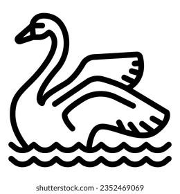 Cisne en el icono de la línea de agua, concepto de parque de atracciones, símbolo del parque acuático elegante del parque acuático sobre fondo blanco, icono de cisne en el diseño web de concepto móvil con estilo de contorno. Gráficos vectoriales.