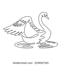 Swan one line image. Swans outline icon. Minimalistic contour drawing on a white background.