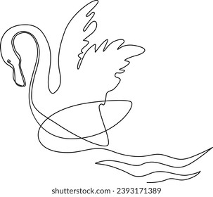 Swan with open wings. Continuous line drawing. Vector illustration.