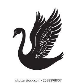 Swan with open wings silhouette vector illustration