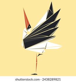Swan with orange beak and black wings minimal vector illustration 