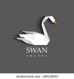 swan origami low polygon logotype for business visual identity- trendy geometric triangular style vector illustration