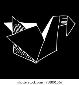Swan origami vector illustration. Doodle style. Design, print, logo, decor, textile, paper
