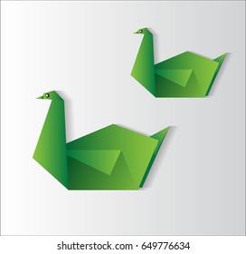 swan origami vector, swan vector , swan paper craft style