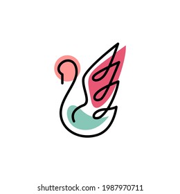 swan outline colorful logo vector icon illustration
