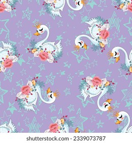 
swan pattern with stars seamless