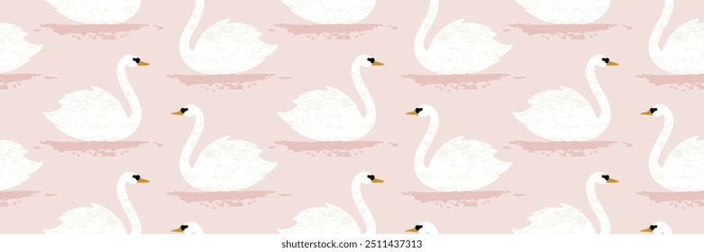 Swan pattern with texture. White swans seamless pattern. Cute swans background