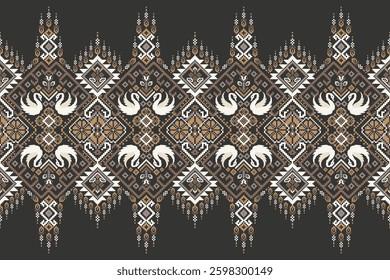 Swan pattern,geometric ethnic oriental pattern,vector illustration,swans floral embroidery,Aztec style,abstract background,Thai pattern.design for texture,fabric,clothing,decoration,print,sarong,sari.
