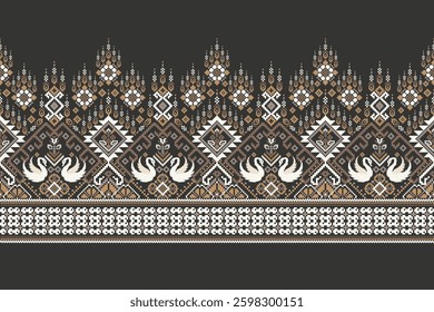 Swan pattern,geometric ethnic oriental pattern,vector illustration,swans floral embroidery,Aztec style,abstract background,Thai pattern.design for texture,fabric,clothing,decoration,print,sarong,sari