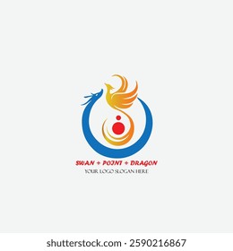 Swan, point and dragon logo vector illustration