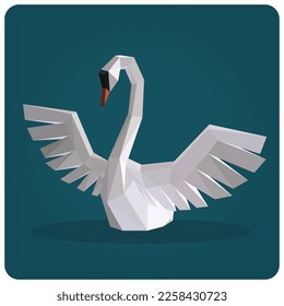 Swan polygonal art drawing. Colorful animals in vector illustration