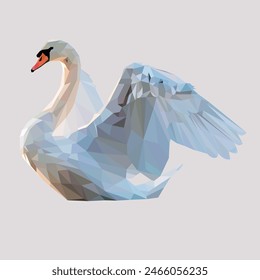 Swan polygonal art drawing. Colorful poly animals in vector illustration