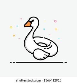 Swan pool swim ring icon in flat line style. Cute swan inflatable pool for business logo, social media banner and summer poster.