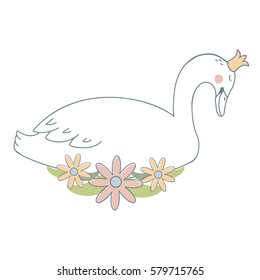 Swan Princess with flowers vector illustration