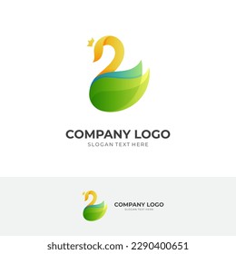 swan princess logo design with 3d colorful style
